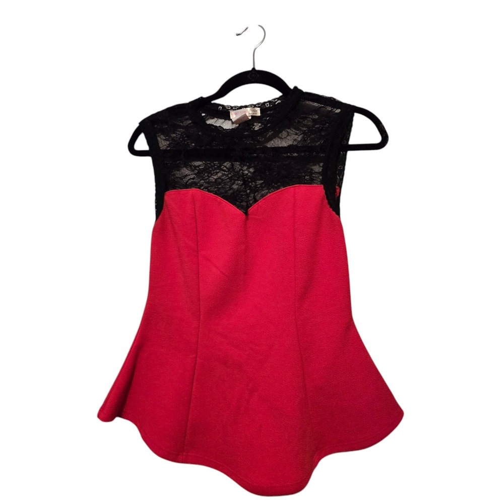 Vtg Agaci Lace Top Womens MED Red Black 90s Y2K Babydoll Vampire Grunge Holiday